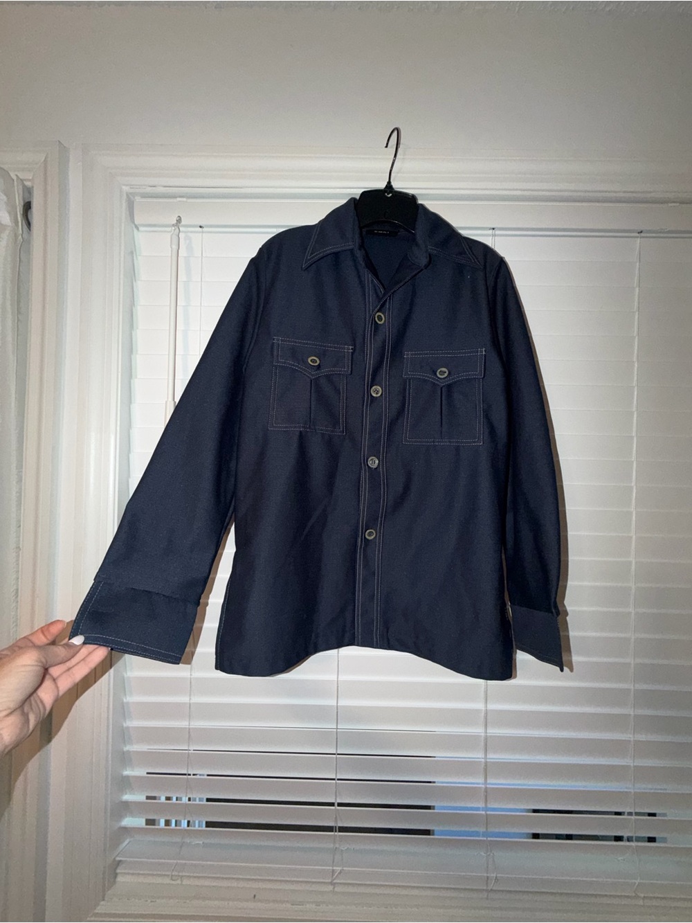Mens M Vintage Blue 2Pc Suit Western Stitched Jacket Bottom Pants Retro See Pics - Picture 2 of 16
